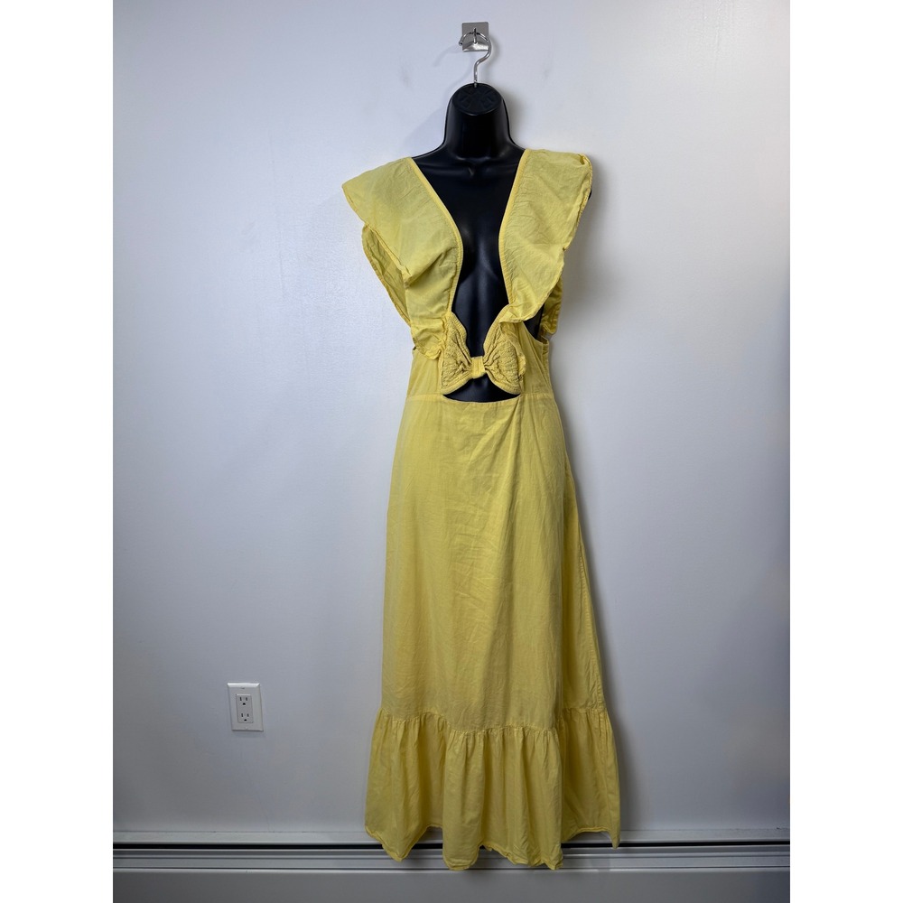 Farm Rio Women Yellow Maxi Dress Cut-Out Ruffle Smocked MP